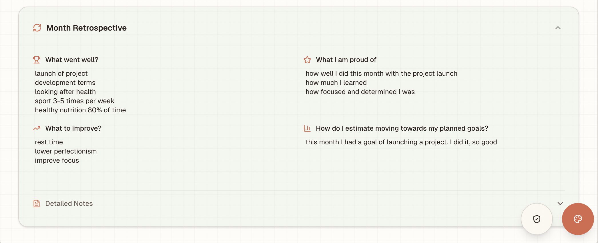 Monthly retrospective and review in Planami