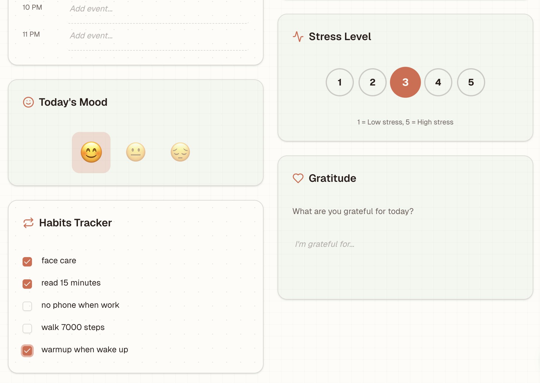 Wellness and reflection features