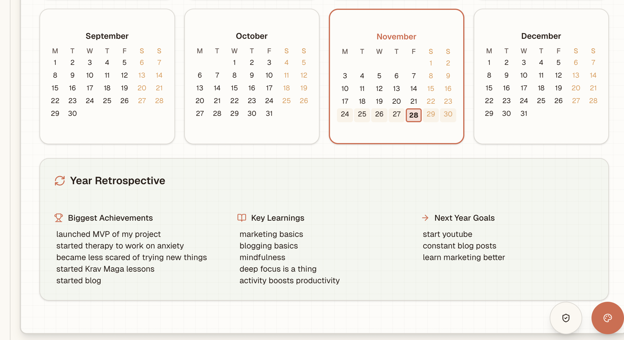 Planami daily view showing gratitude notes, daily intentions, and highlights sections