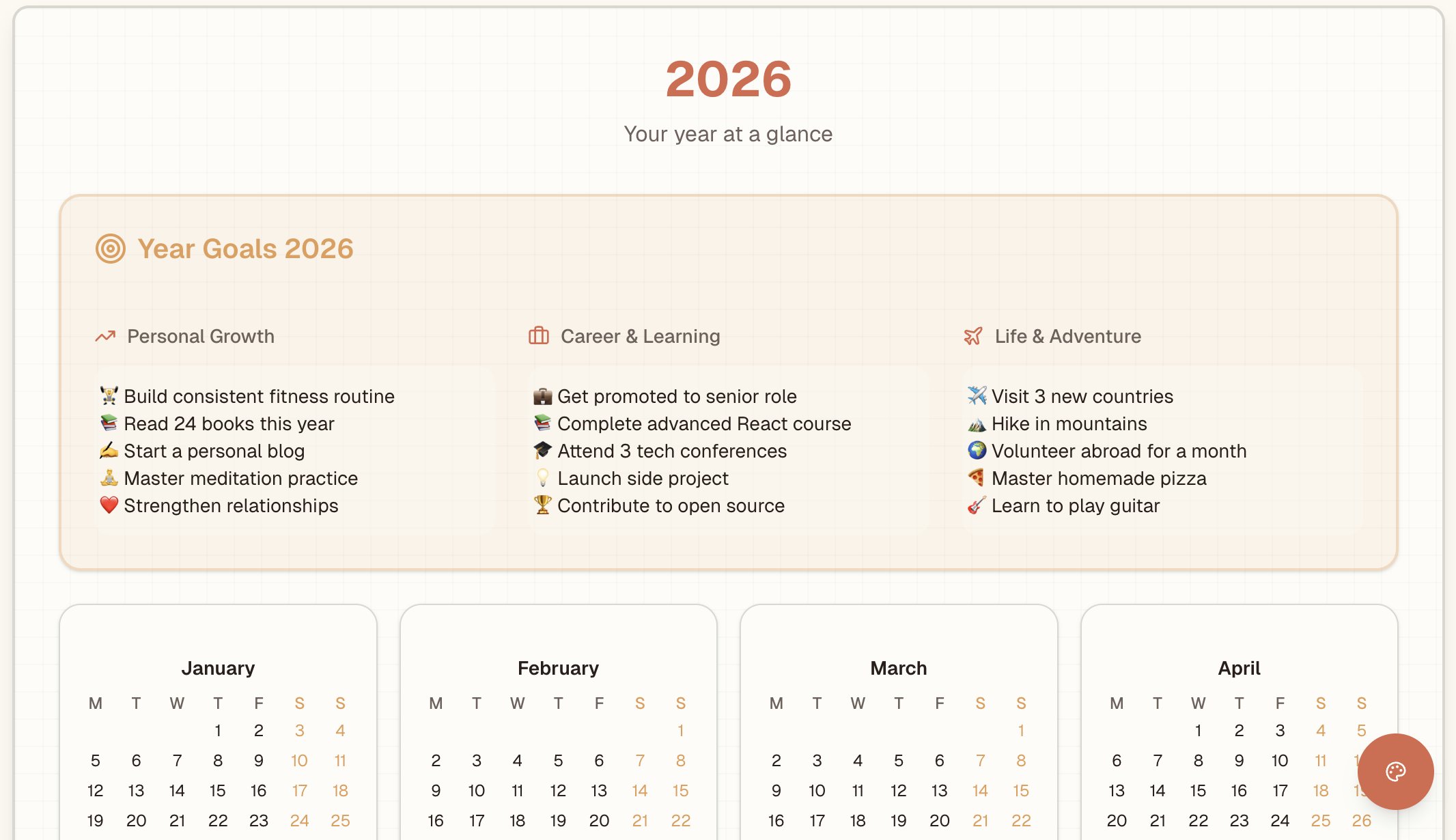 Planami year at a glance view